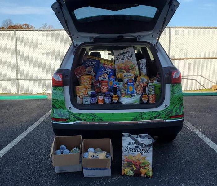 SERVPRO of Point Pleasant car filled with food for the Thanksgiving Food Drive